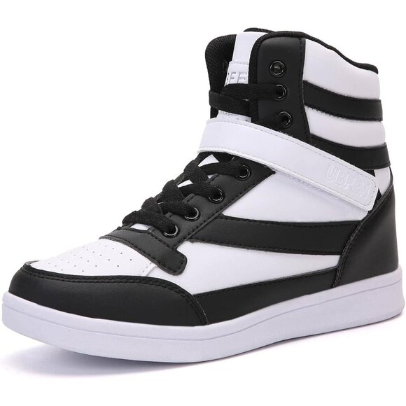🆕 Women's Black White Hidden Wedge Sneakers 5.5cm High Top Platform Booties - Picture 1 of 9